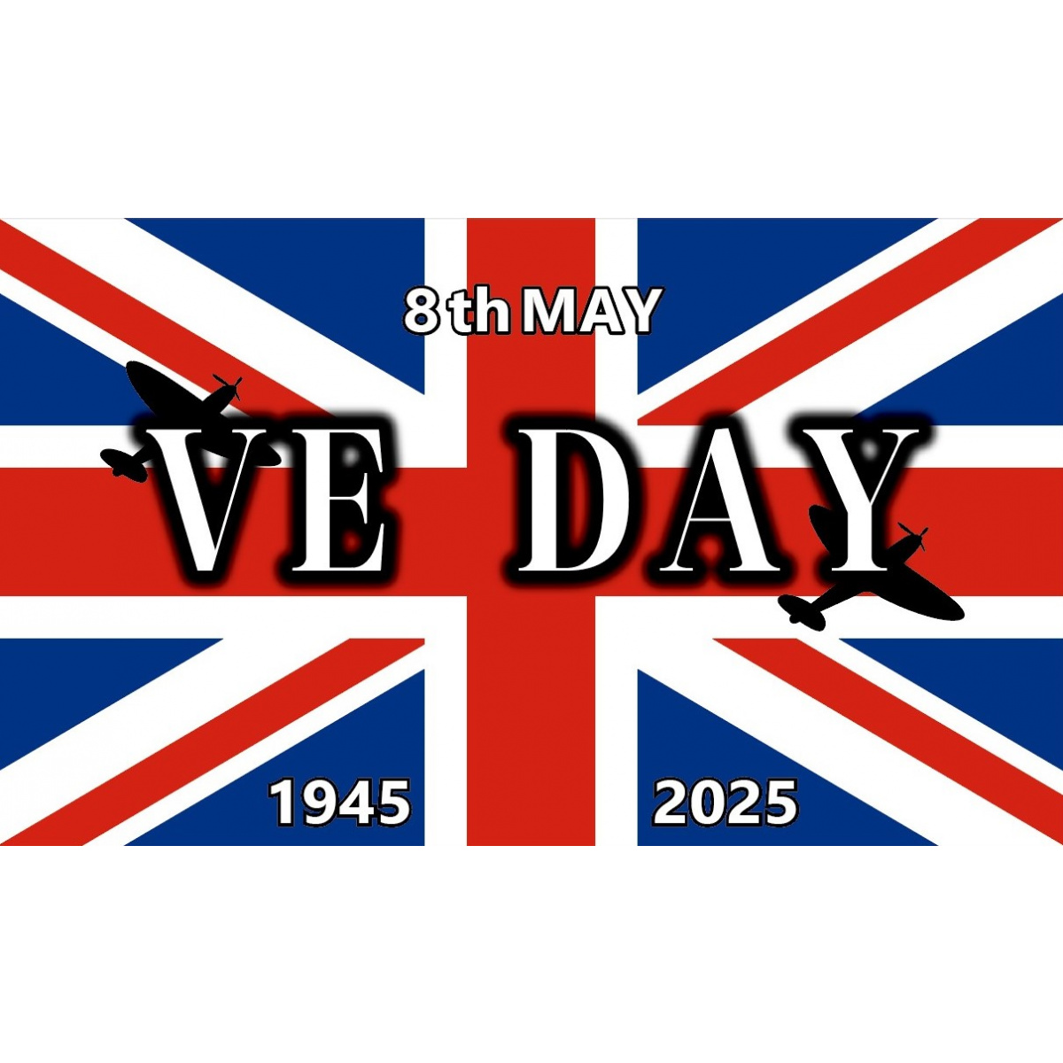 VE Day Banner 2025 – 80. Jahrestag Sieg In Europa | 270x40 Cm Große Flagge Für Dekoration Innen & Außen